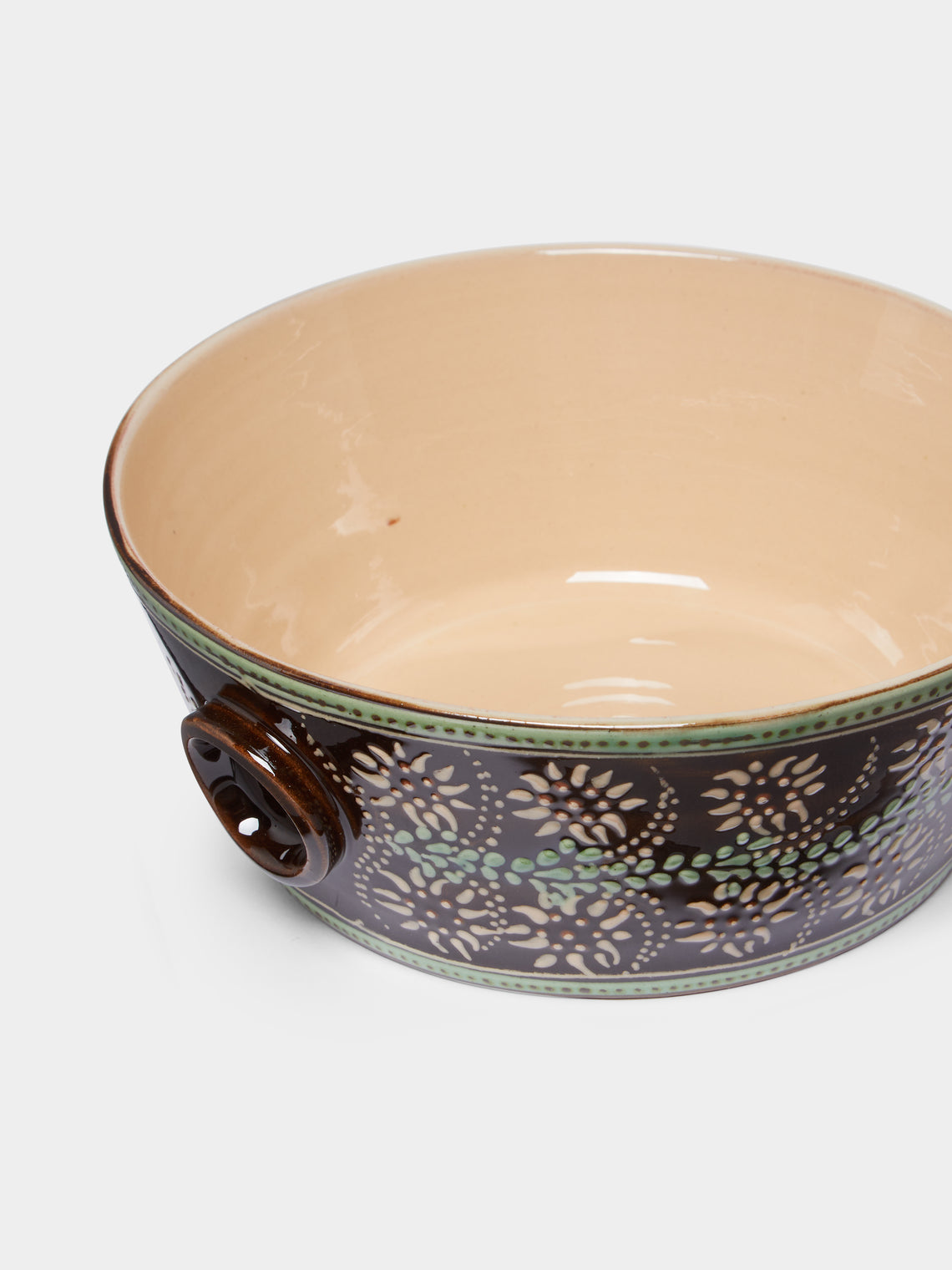 Poterie d’Évires - Flowers Hand-Painted Ceramic Handled Serving Bowl -  - ABASK