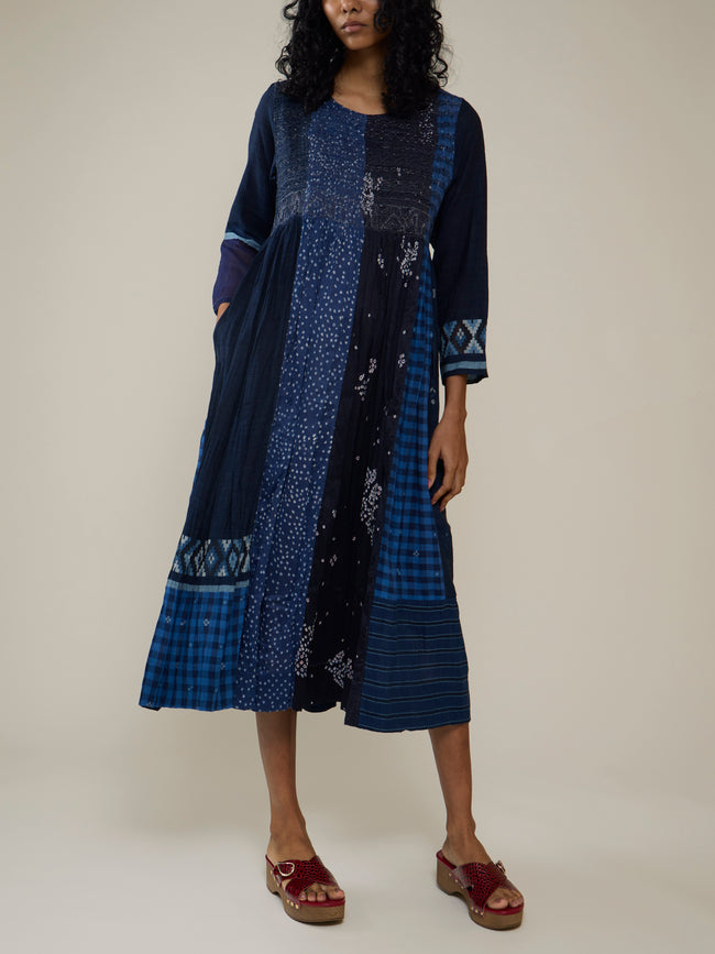 Injiri - Amber 18 Hand-Loomed Cotton and Silk Dress | Size: S - Blue - ABASK