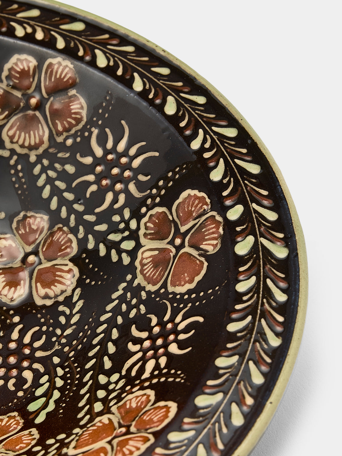 Poterie d’Évires - Flowers Hand-Painted Ceramic Small Serving Bowl - Dark brown - ABASK