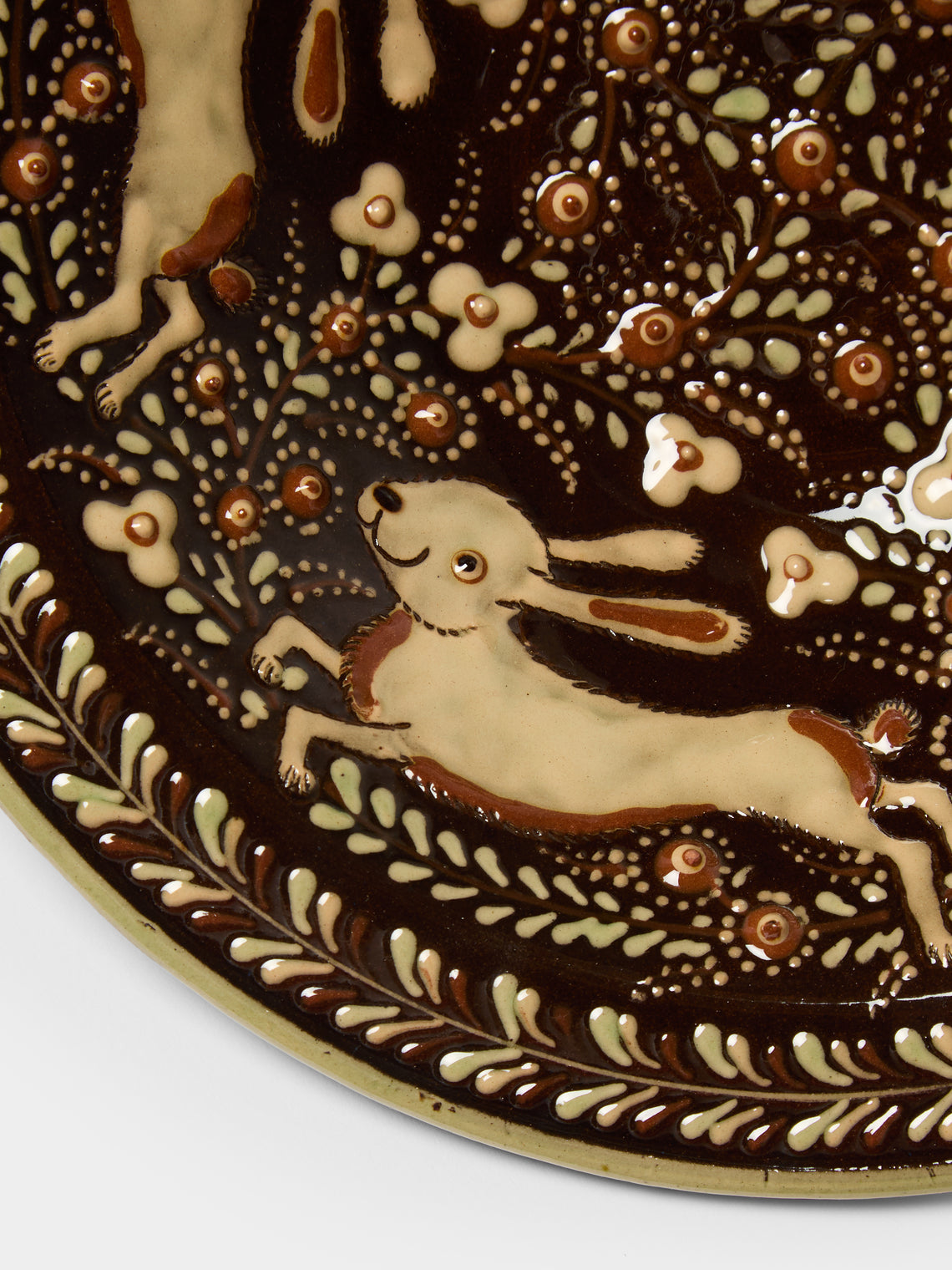 Poterie d’Évires - Rabbits Hand-Painted Ceramic Serving Bowl - Dark brown - ABASK