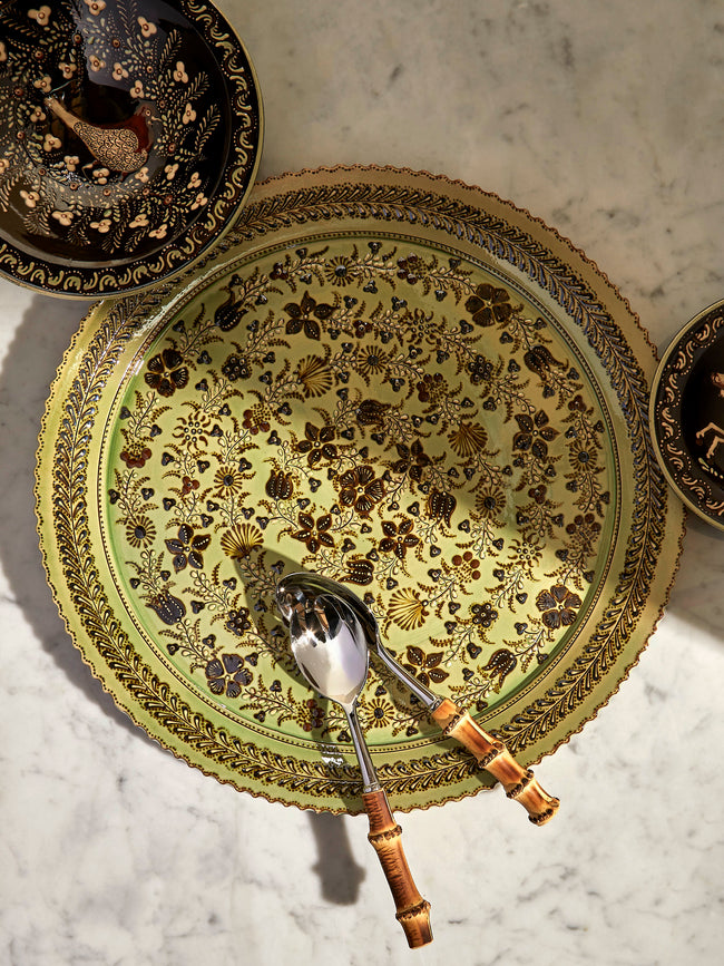 Poterie d’Évires - Flowers Hand-Painted Ceramic Extra Large Round Platter - Green - ABASK