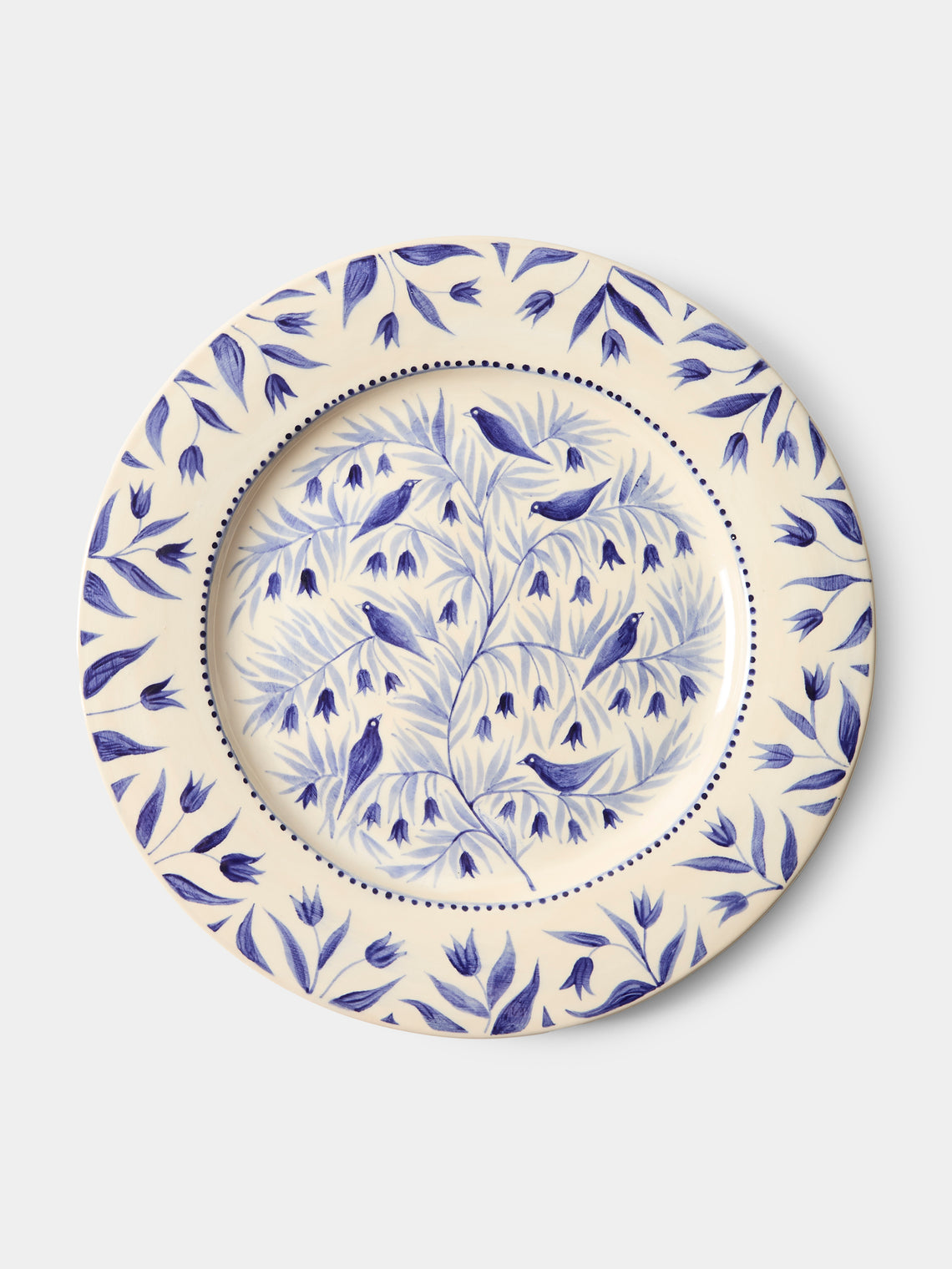 Rosanna Corfe - Birds and Bluebells Hand-Painted Ceramic Round Platter - Cream - ABASK - 