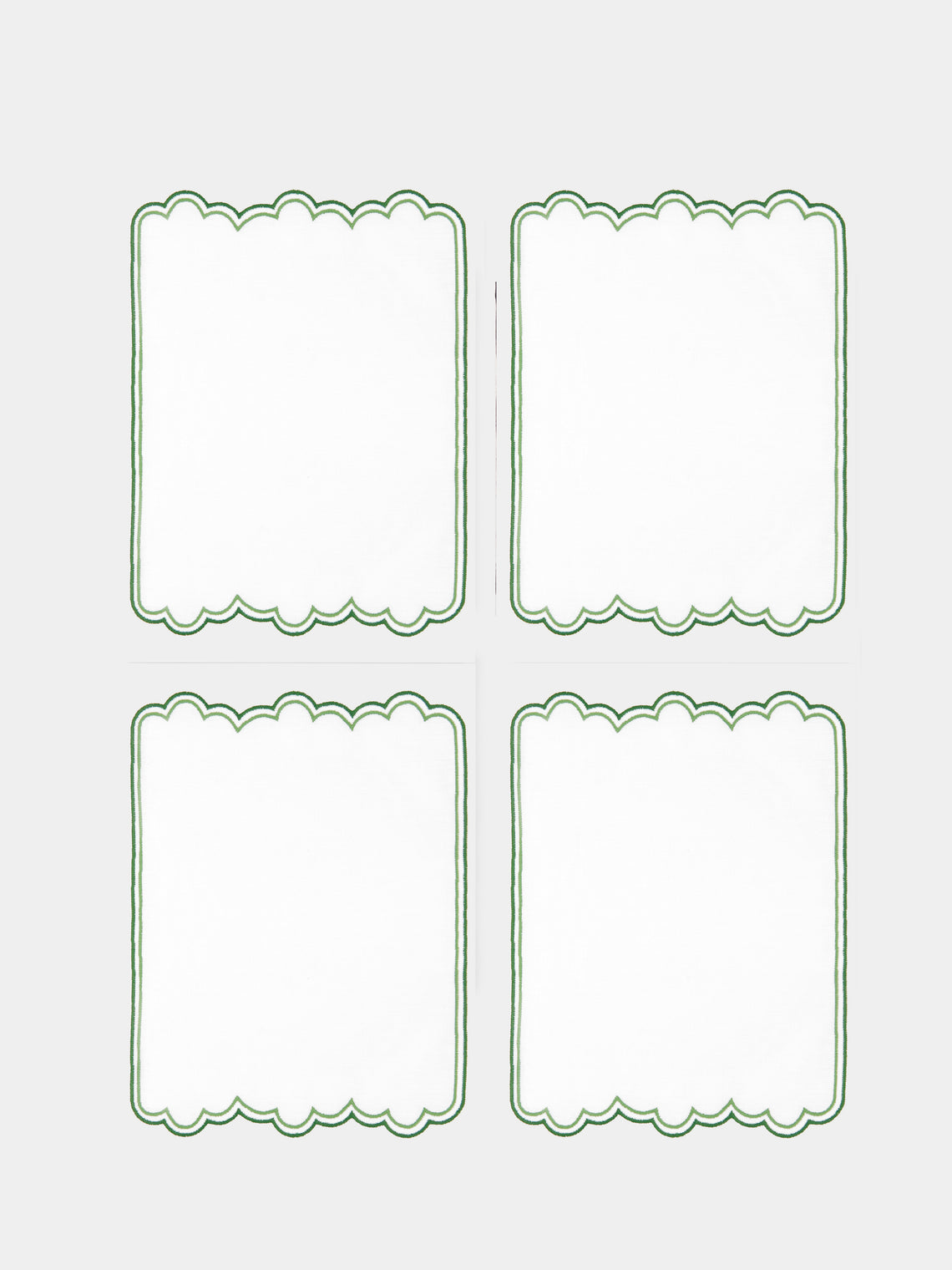 Los Encajeros - Escamas Embroidered Linen Cocktail Napkins (Set of 6) - Green - ABASK - 