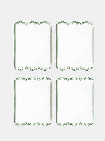Los Encajeros - Escamas Embroidered Linen Cocktail Napkins (Set of 6) - Green - ABASK - 