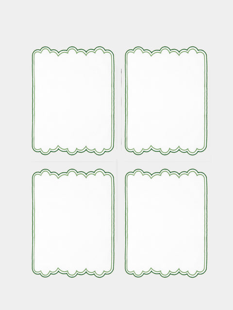 Los Encajeros - Escamas Embroidered Linen Cocktail Napkins (Set of 6) - Green - ABASK - 