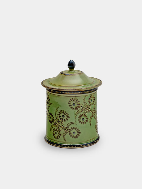Poterie d’Évires - Flowers Hand-Painted Ceramic Small Lidded Jar - Green - ABASK - 