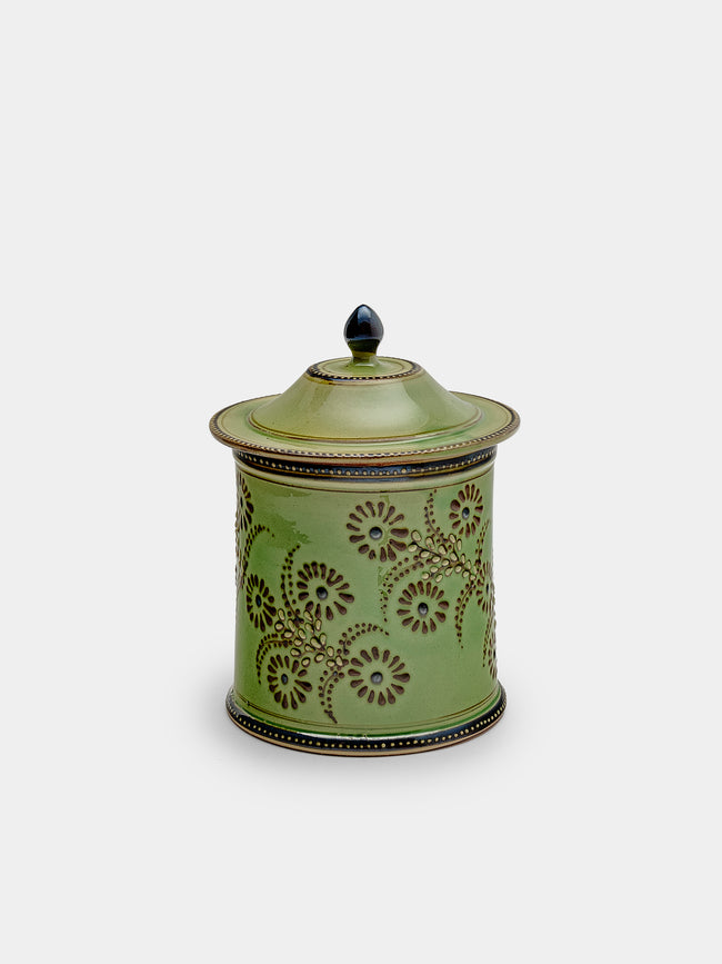 Poterie d’Évires - Flowers Hand-Painted Ceramic Small Lidded Jar - Green - ABASK - 
