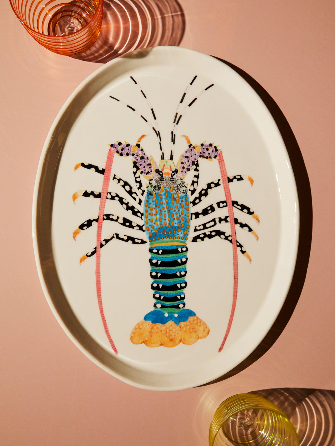 Casa Adams - Tropical Rock Lobster Hand-Painted Porcelain Serving Platter -  - ABASK