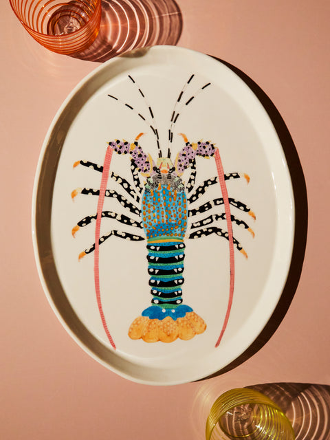 Casa Adams - Tropical Rock Lobster Hand-Painted Porcelain Serving Platter -  - ABASK