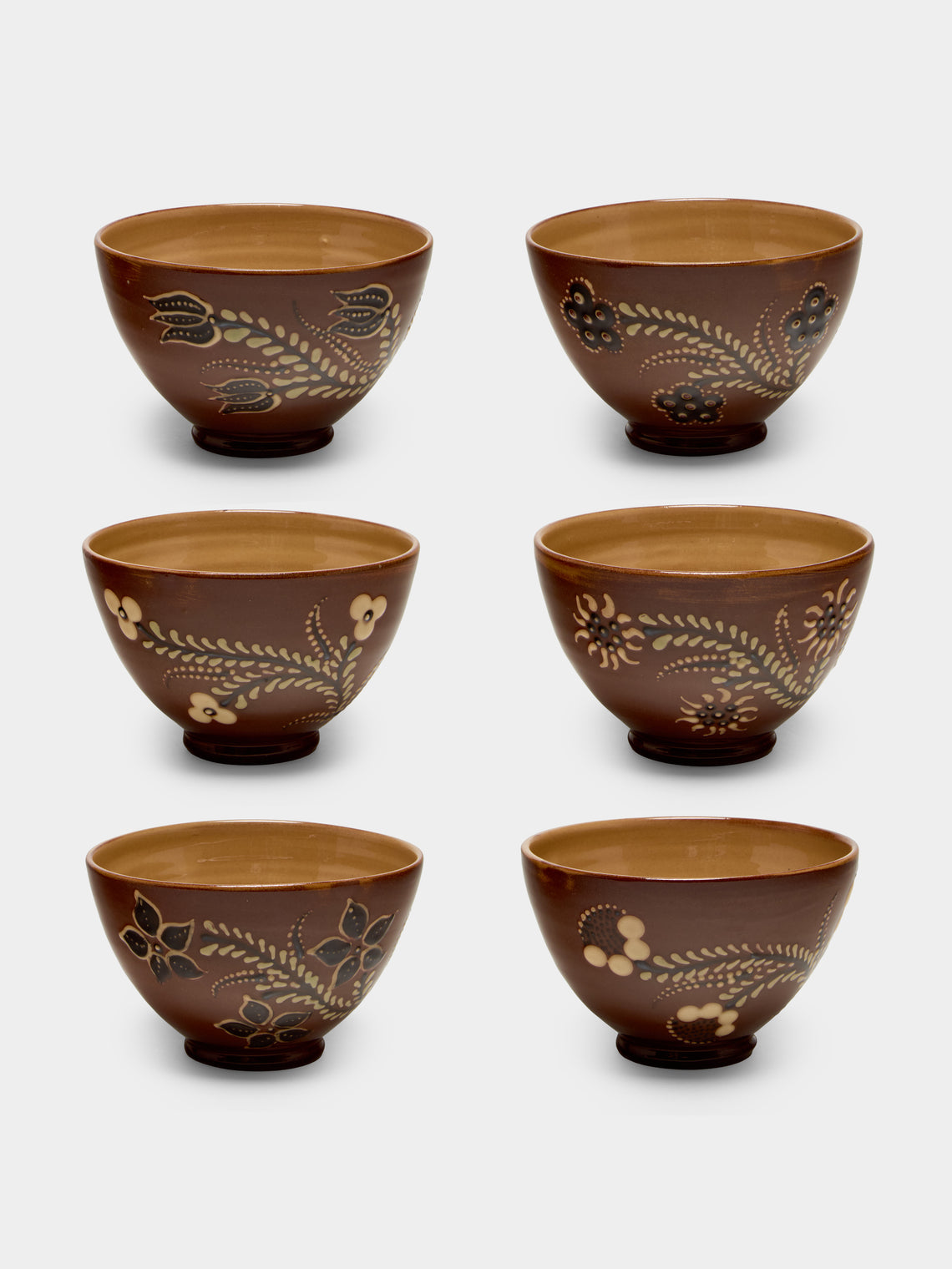 Poterie d’Évires - Flowers Hand-Painted Ceramic Bowls (Set of 6) - Light brown - ABASK