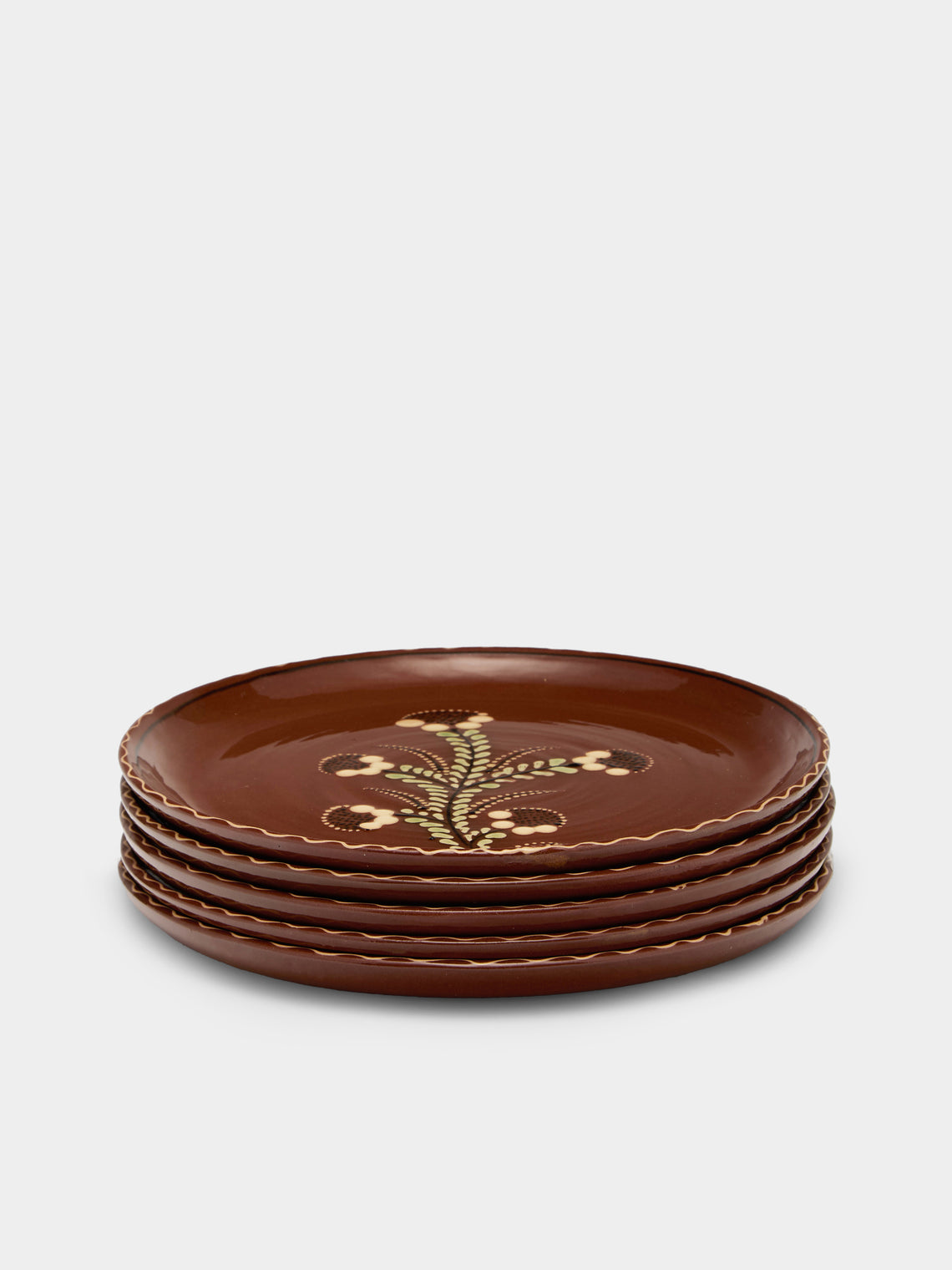 Poterie d’Évires - Flowers Hand-Painted Ceramic Plates – 9.5in/24cm (Set of 6) - Light brown - ABASK