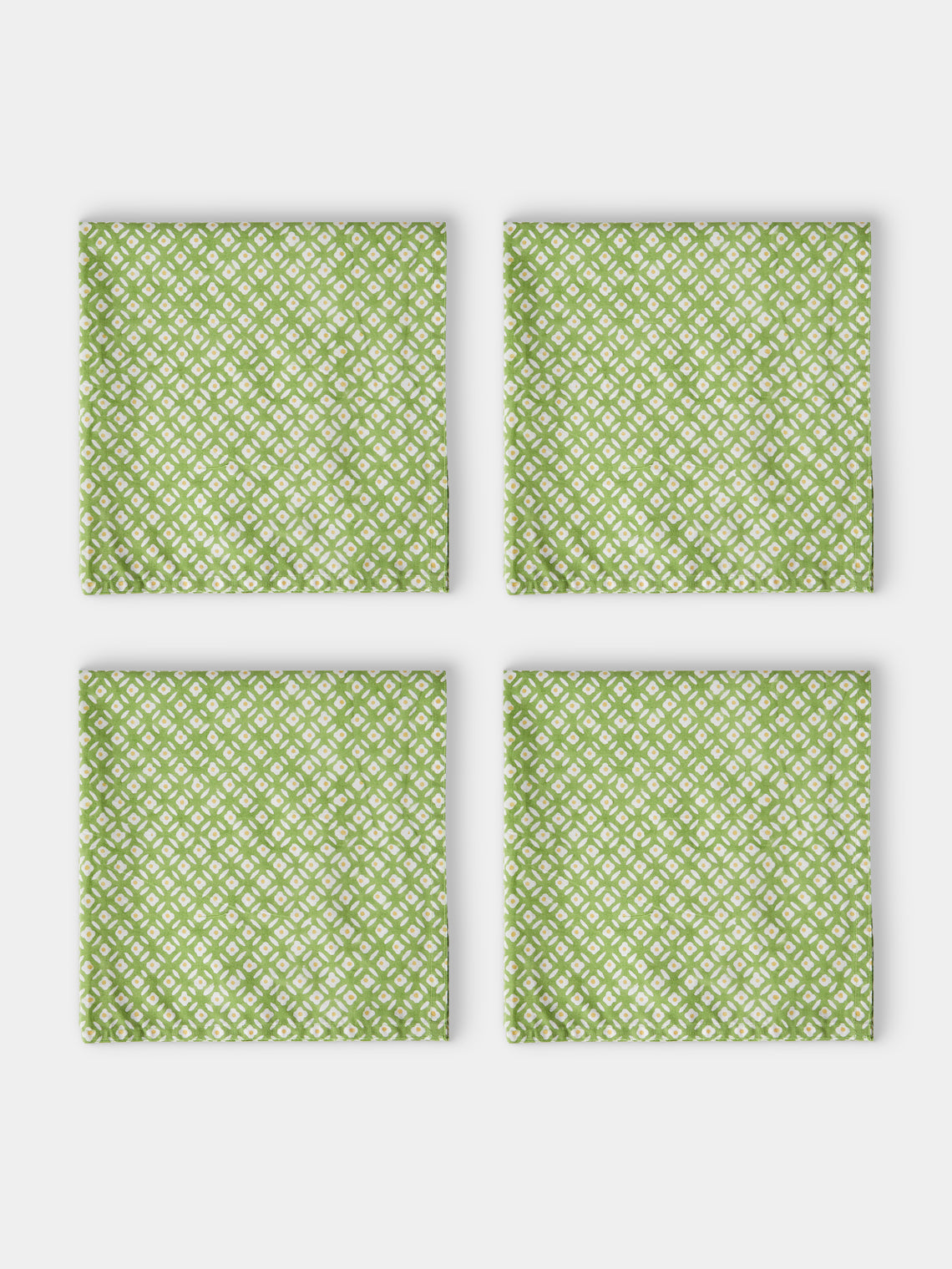 Chamois - The Garden of Mathilde Block-Printed Cotton Napkins (Set of 8) - Green - ABASK - 