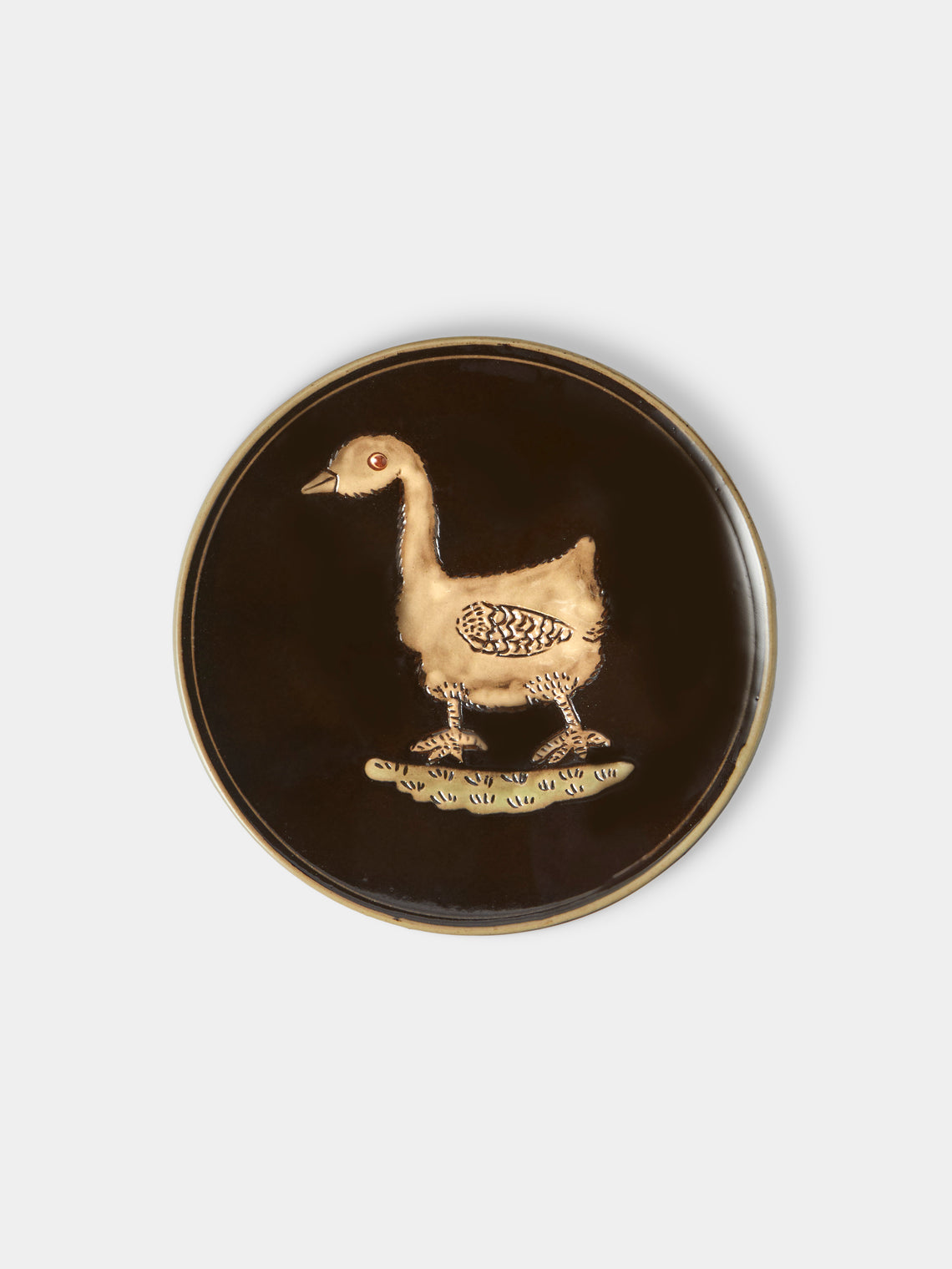 Poterie d’Évires - Animals Hand-Painted Ceramic Plates – 5.5in/14cm (Set of 4) - Dark Brown - ABASK