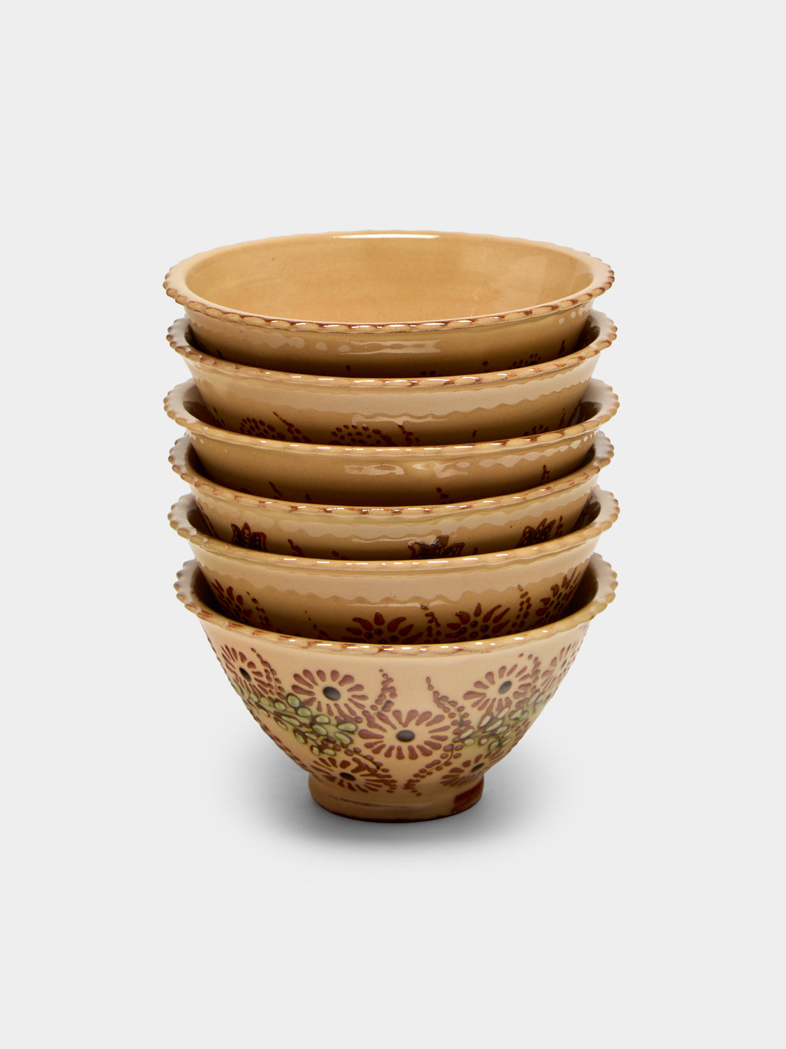 Poterie d’Évires - Flowers Hand-Painted Ceramic Petite Fluted Bowls (Set of 6) - Cream - ABASK - 