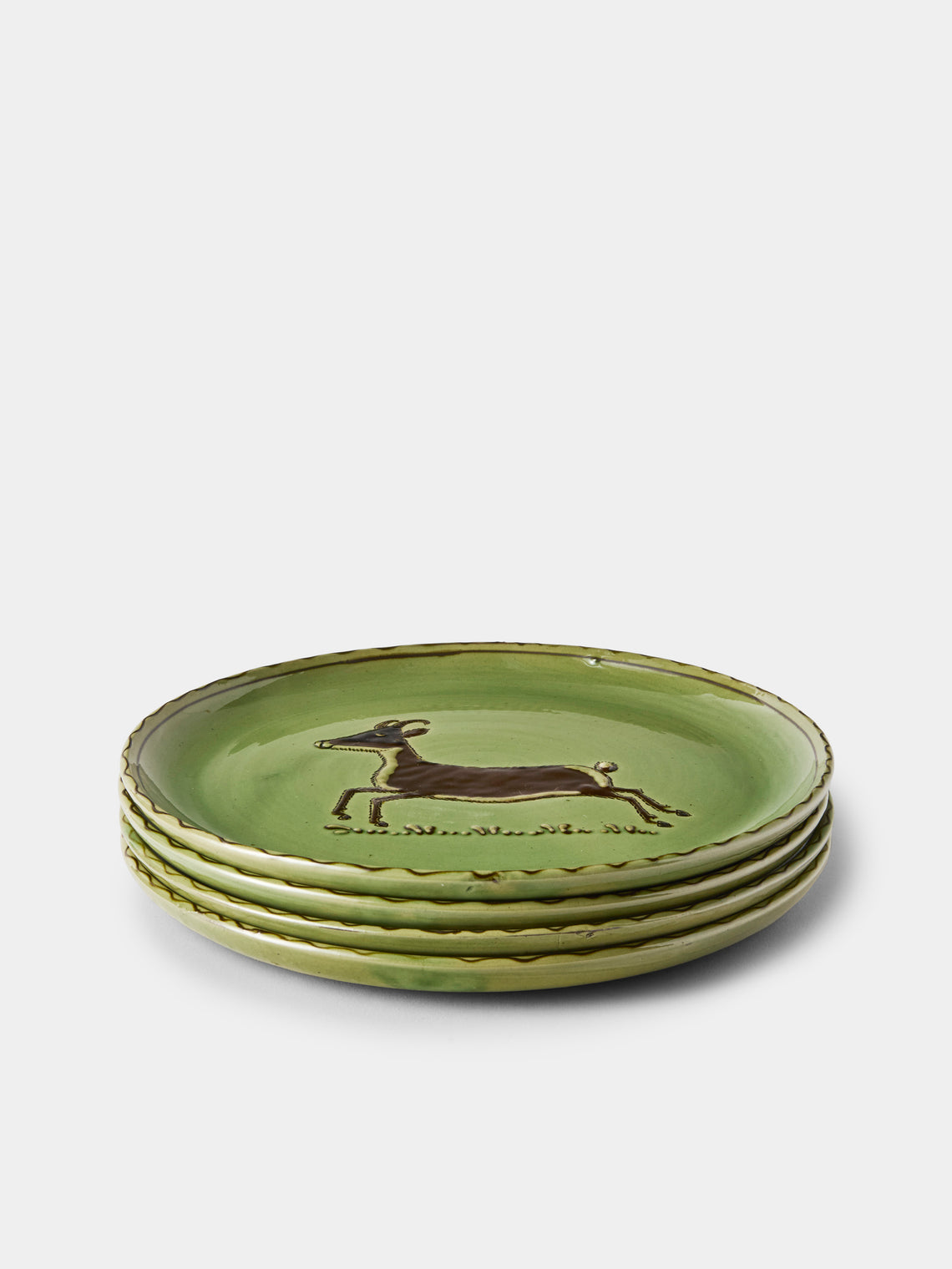 Poterie d’Évires - Animals Hand-Painted Ceramic Dinner Plates – 9.5in/24cm (Set of 4) - Green - ABASK