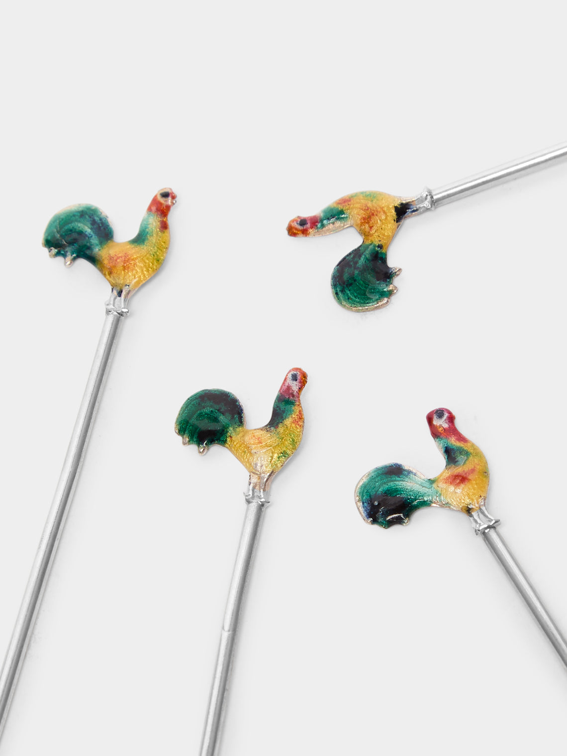 Antique and Vintage - 1927 Cockerel Enamelled Sterling Silver Cocktail Picks (Set of 6) -  - ABASK