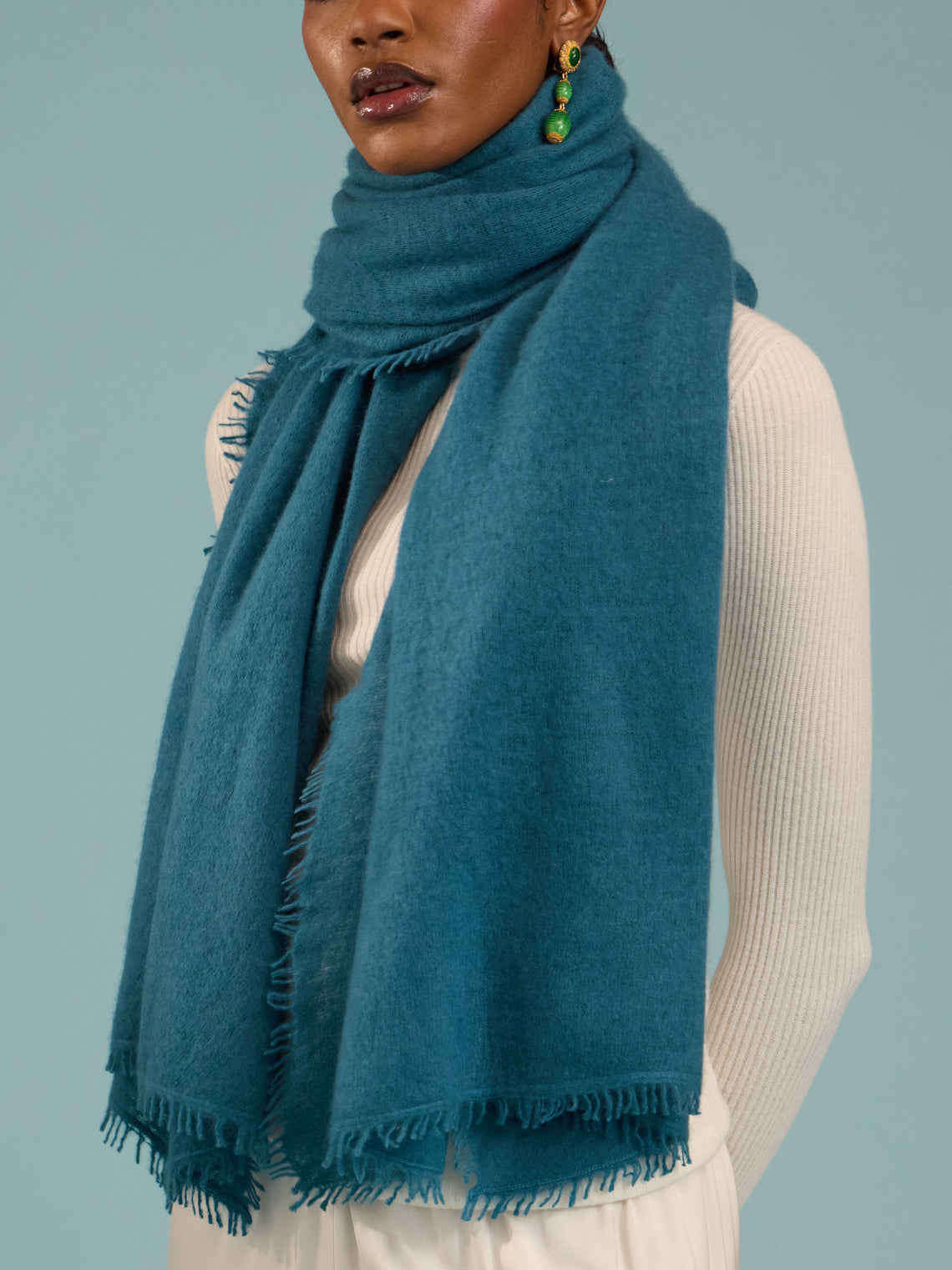 Denis Colomb - Fuzzy Feutre Cashmere Shawl (78.5in/2m) - Blue - ABASK