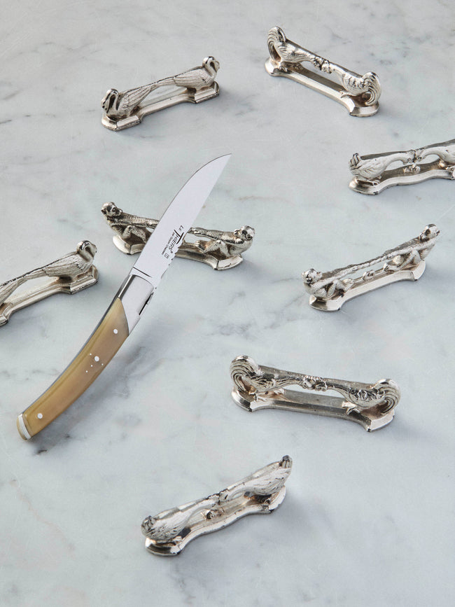 Antique and Vintage - Mid-Century Silver-Plated Animals Knife Rests (Set of 8) - Silver - ABASK