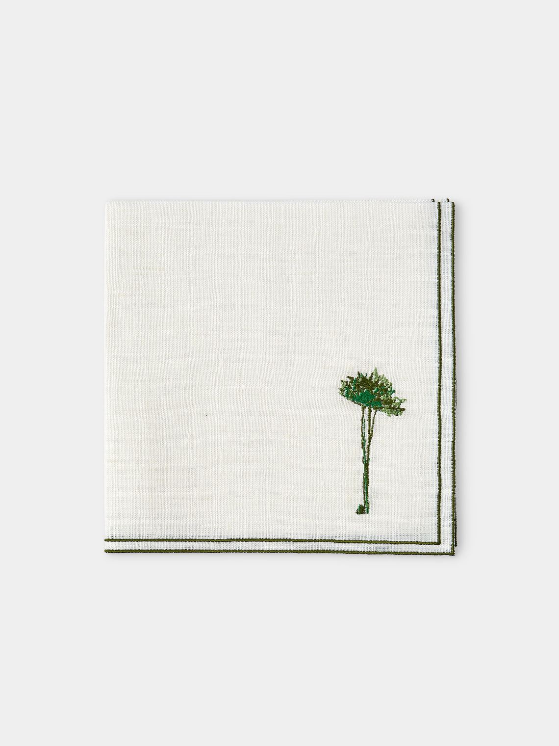 La Gallina Matta - Palm Embroidered Linen Napkins (Set of 4) - White - ABASK