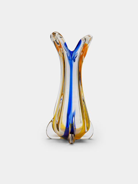 Antique and Vintage - Mid-Century Glass Vase - Blue - ABASK - 
