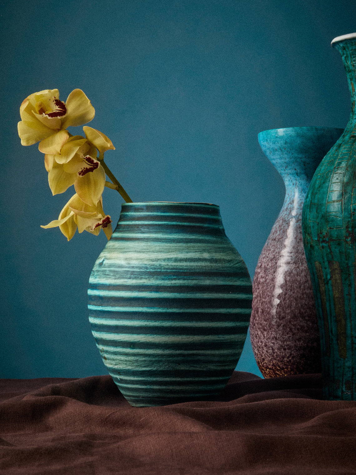 Antique and Vintage - 1950s Accolay Ribbed Vase - Blue - ABASK