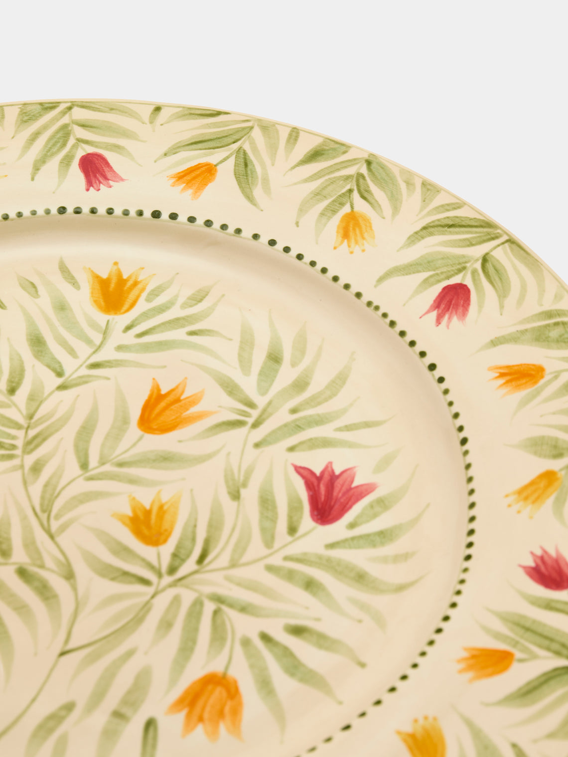 Rosanna Corfe - Tulips Hand-Painted Ceramic Round Platter - Cream - ABASK