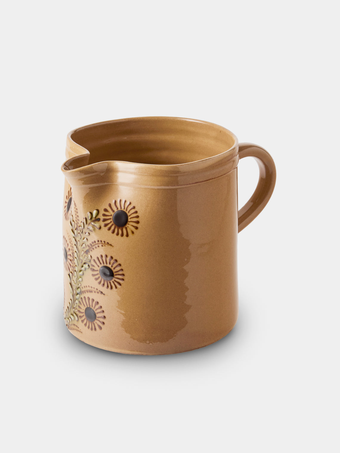 Poterie d’Évires - Flowers Hand-Painted Ceramic Straight-Edge Medium Jug - Cream - ABASK - 