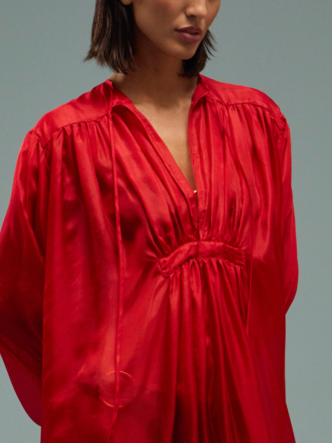 Les Vacances D'Irina - The Hazy Nipple Silk Long Dress | One Size - Red - ABASK