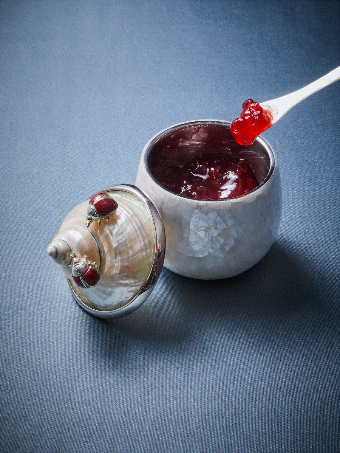 Objet Luxe - Ladybirds Bees Mother-of-Pearl and Silver-Plated Jam Pot - Ivory - ABASK