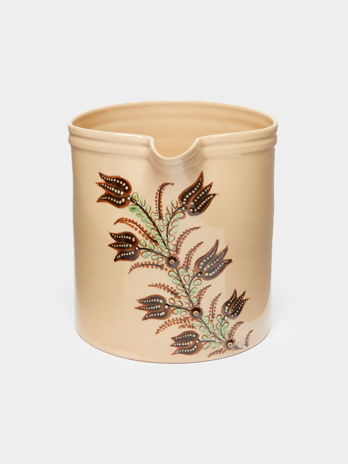Poterie d’Évires - Flowers Hand-Painted Ceramic Large Straight-Edge Jug -  - ABASK