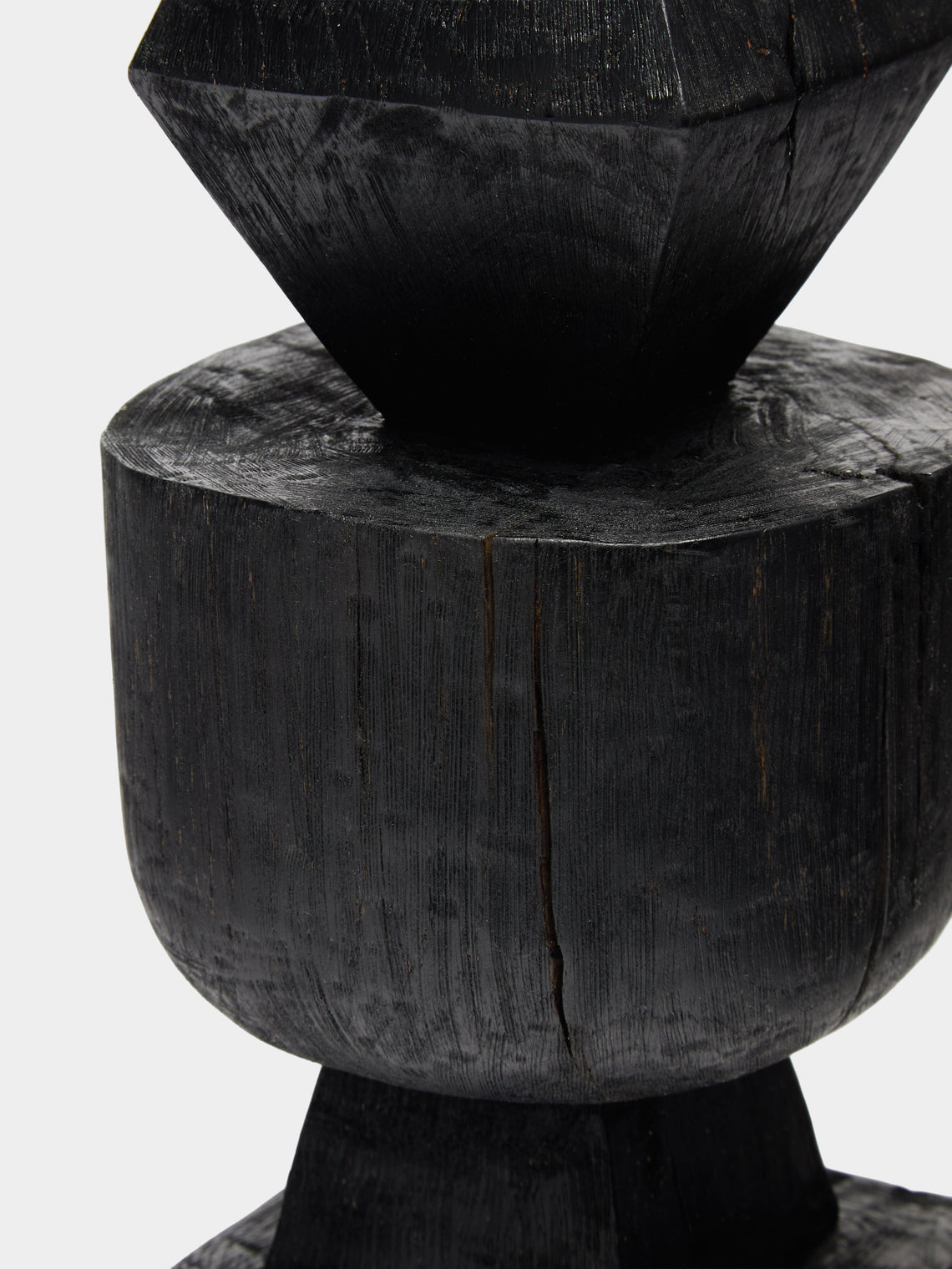 Jamie Gaunt Designs - Totem Hand-Carved Wood Candle Holder - Black - ABASK