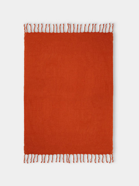 Lena Rewell - Handwoven Solid Mohair King-Size Blanket (118in/3m) - Orange - ABASK - 