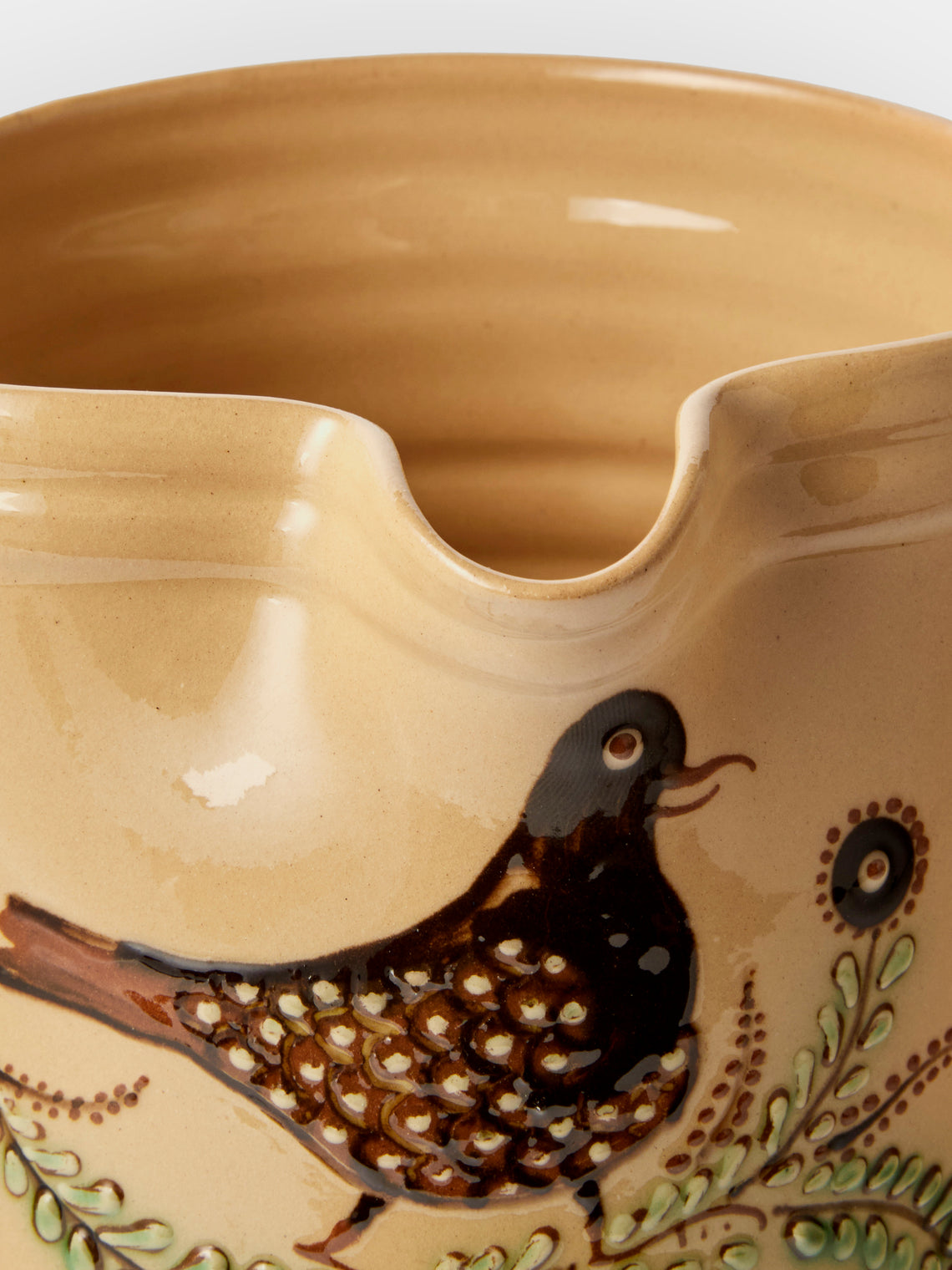 Poterie d’Évires - Birds Hand-Painted Ceramic Straight-Edge Medium Jug - Cream - ABASK