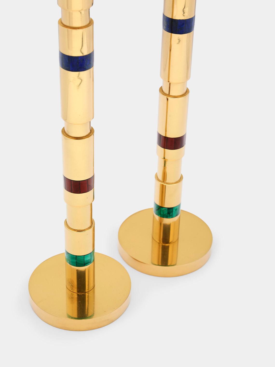 Viya - Majestic Brass and Semi-Precious Stone Candlesticks (Set of 2) -  - ABASK