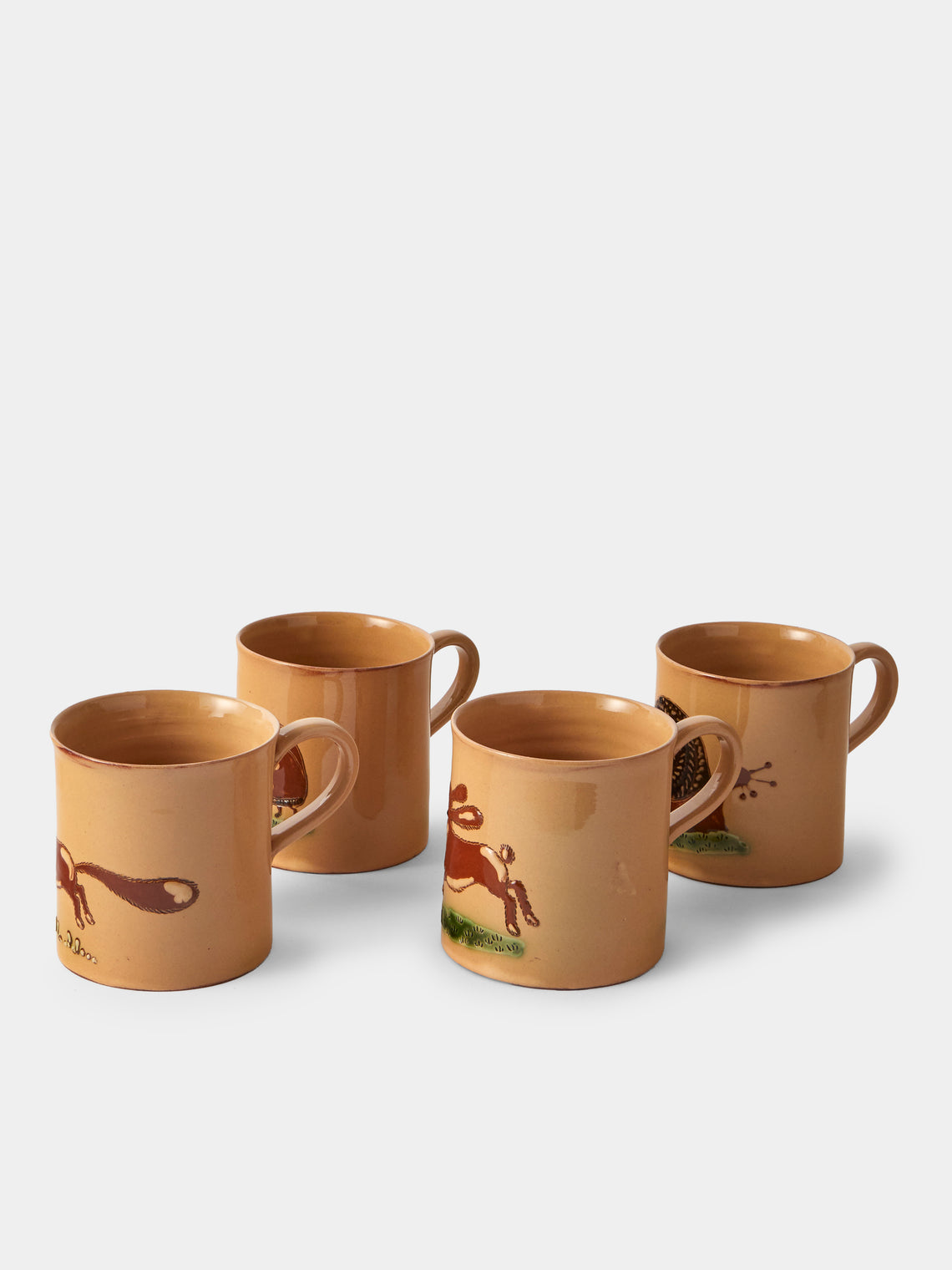 Poterie d’Évires - Animals Hand-Painted Ceramic Mugs (Set of 4) - Cream - ABASK