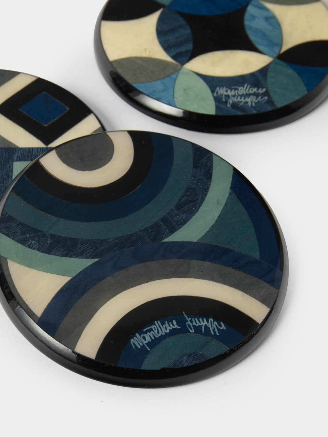Mastellone Giuseppe - Wood Inlay Coasters (Set of 6) - Blue - ABASK