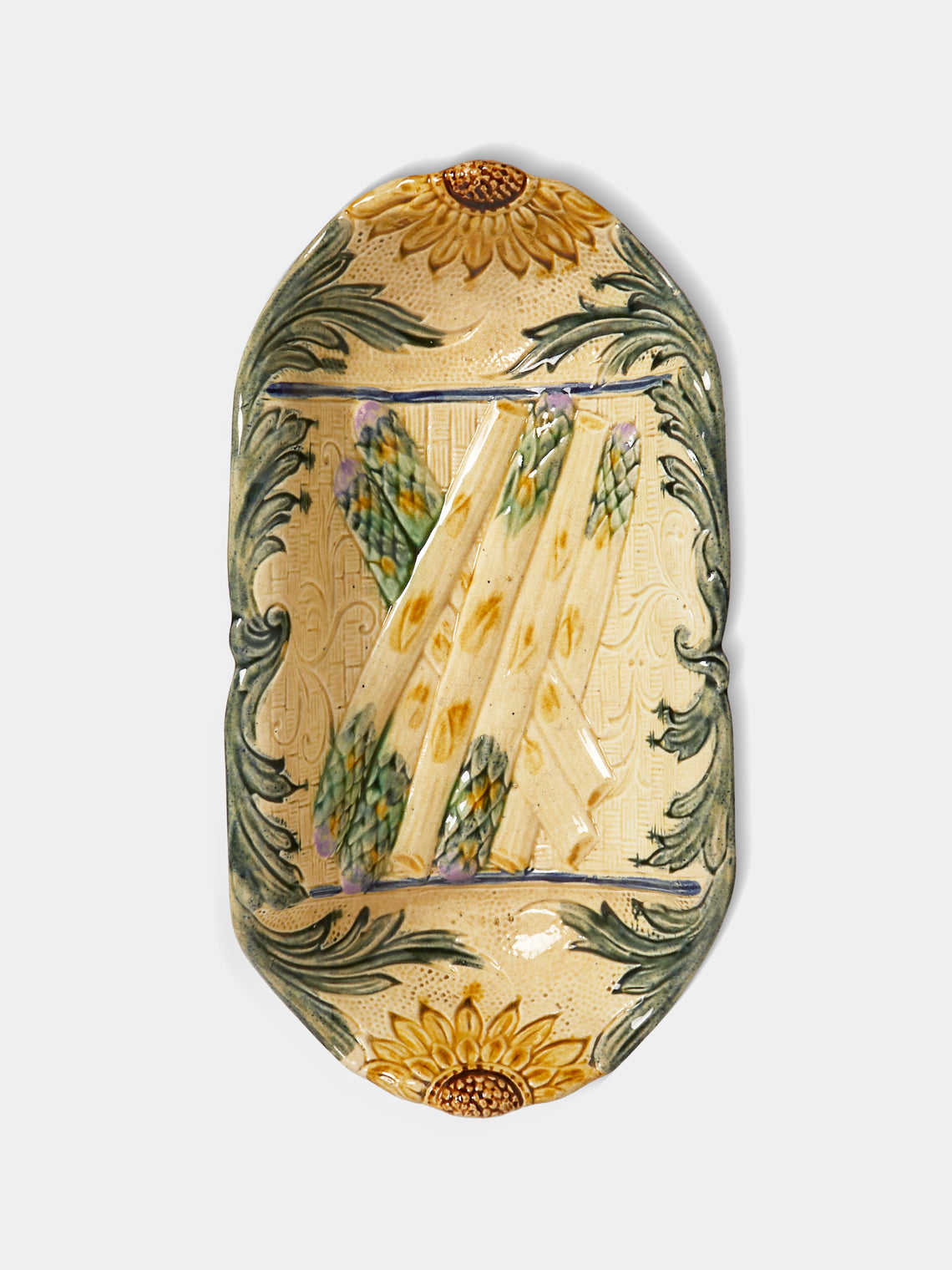 Antique and Vintage - 1900s Ceramic Asparagus Plate - Cream - ABASK