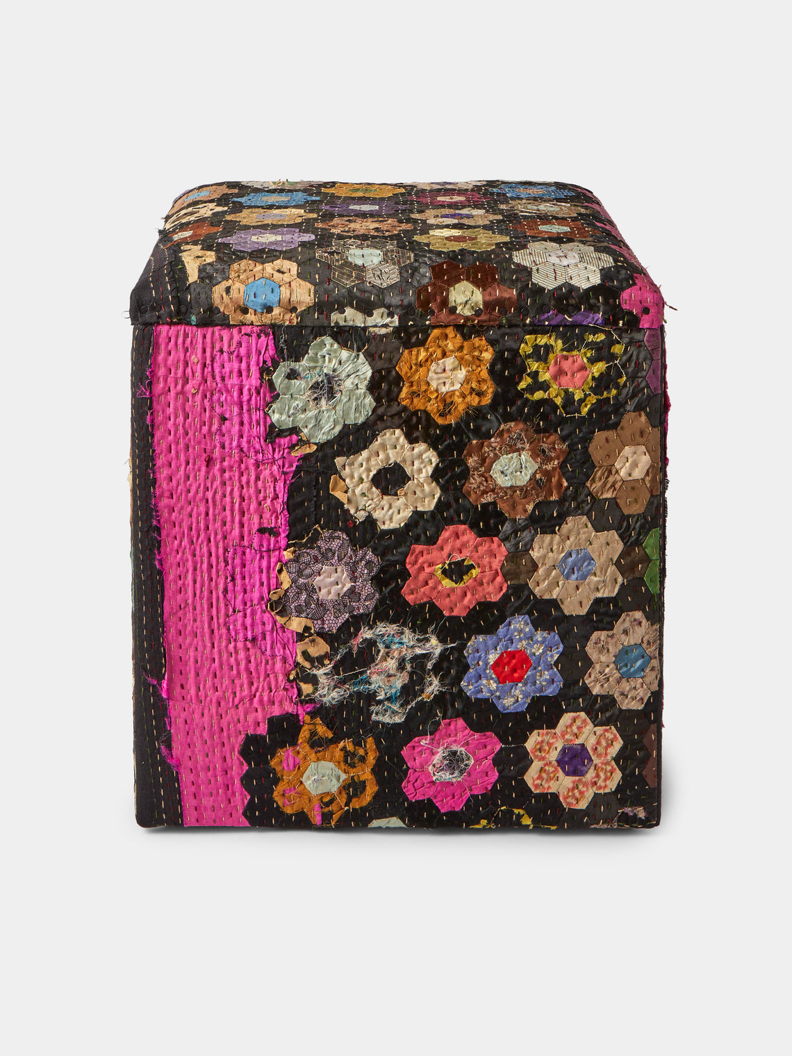 By Walid - 19th-Century Patchwork Silk and Oak Storage Stool - Multiple - ABASK