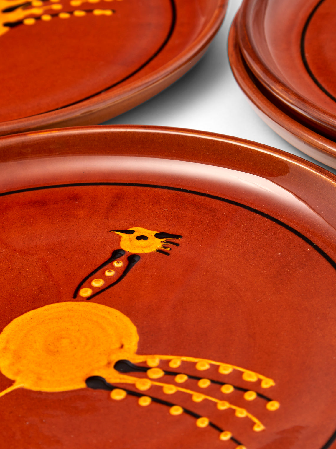 Poterie de Cliousclat - Chicken Hand-Glazed Slipware Dinner Plates (Set of 4) - Brown - ABASK