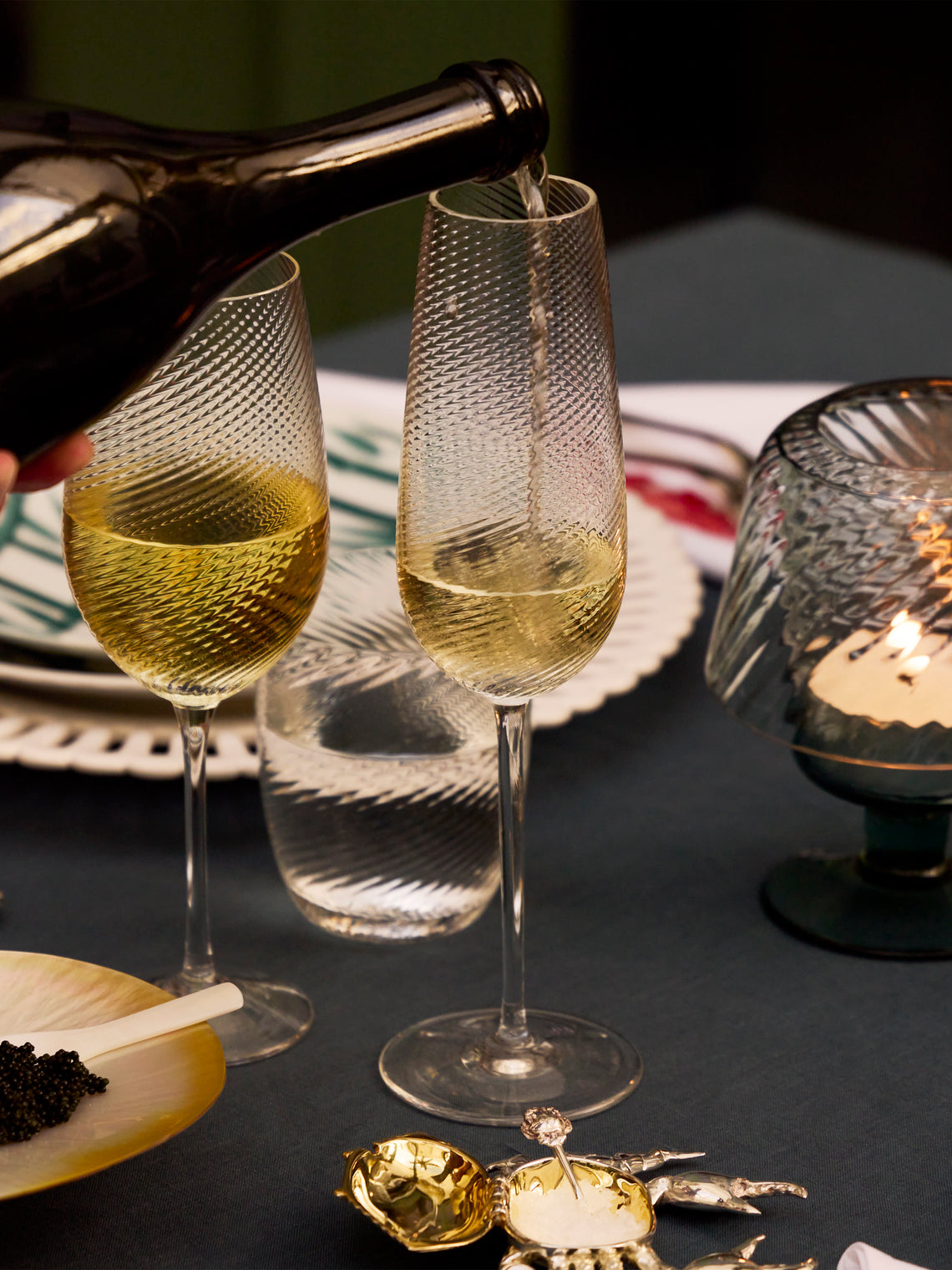 NasonMoretti - Tolomeo Hand-Blown Murano Glass Champagne Flutes (Set of 6) - Clear - ABASK