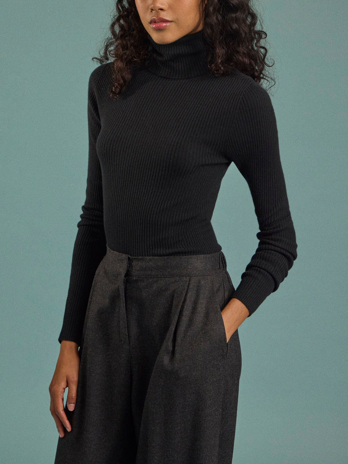 Arch4 - Izzy Baby Goat Cashmere Rollneck Top | Size: S - Black - ABASK