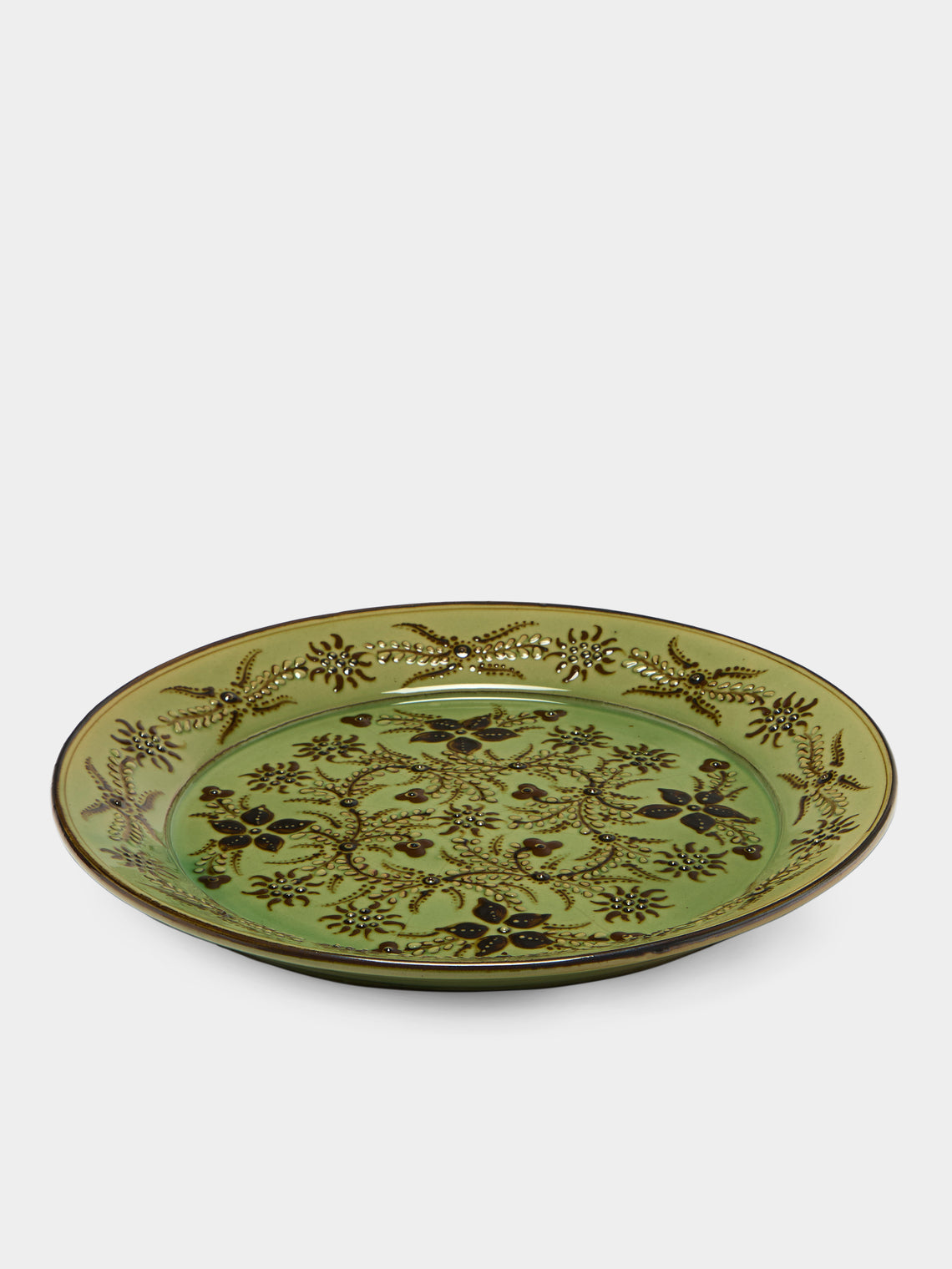 Poterie d’Évires - Flowers Hand-Painted Ceramic Round Platter - Green - ABASK