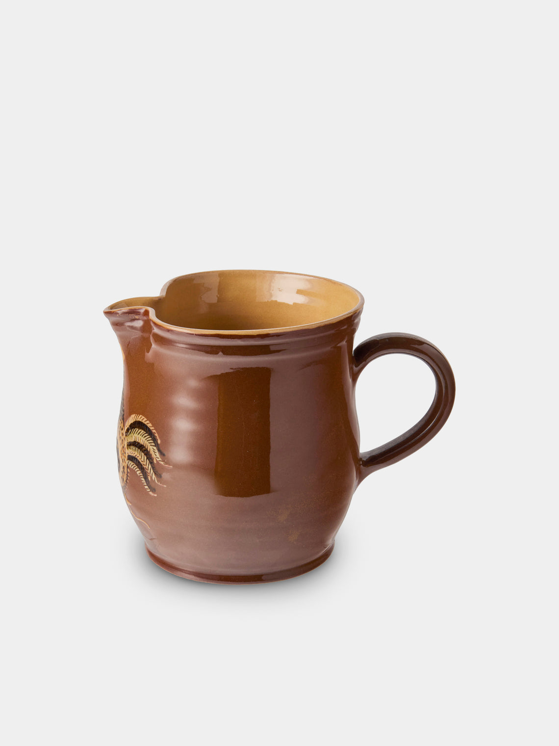 Poterie d’Évires - Chickens Hand-Painted Ceramic Medium Jug - Light Brown - ABASK