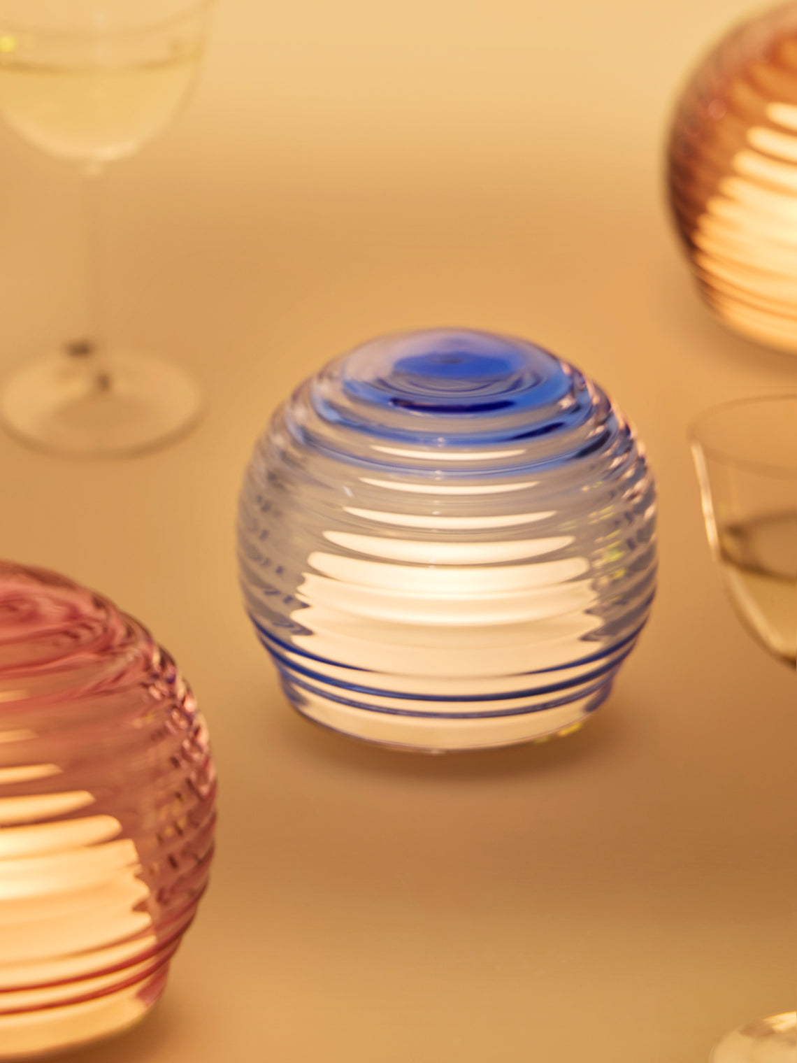 Green Wolf Lighting - Blu Curve Hand-Blown Murano Glass Portable Table Light - Blue - ABASK