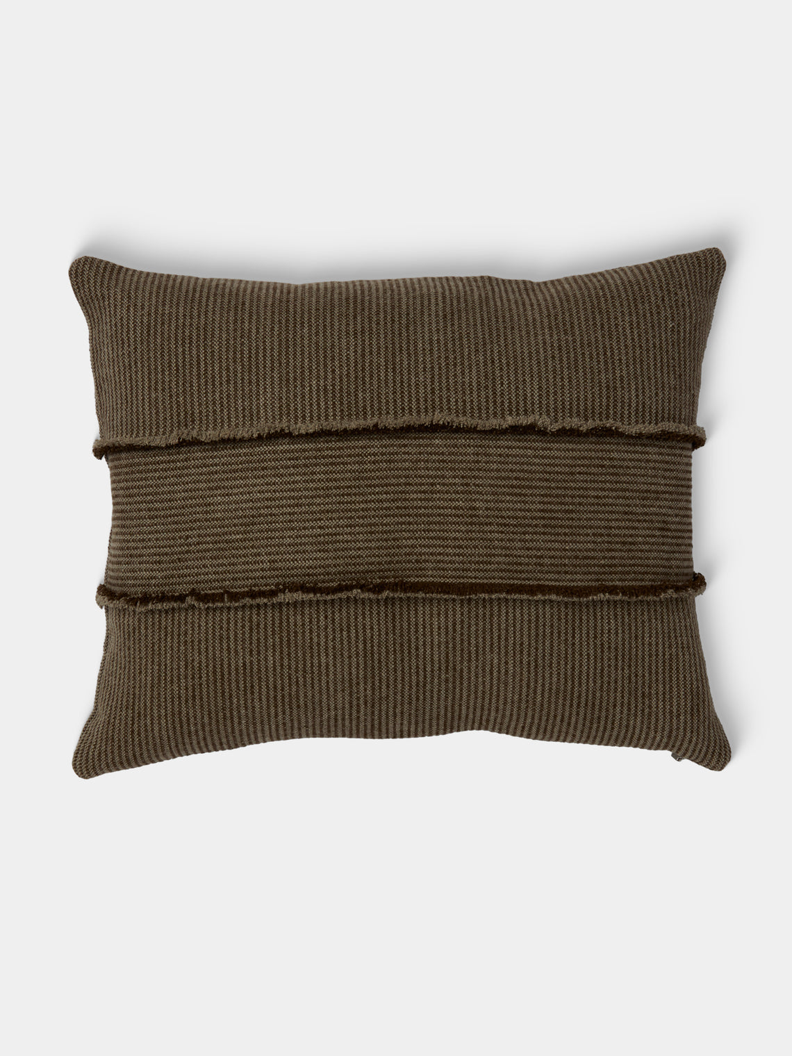 De Le Cuona - Salopette Linen Fringed-Panel Cushion (19.5in/50cm) - Green - ABASK - 