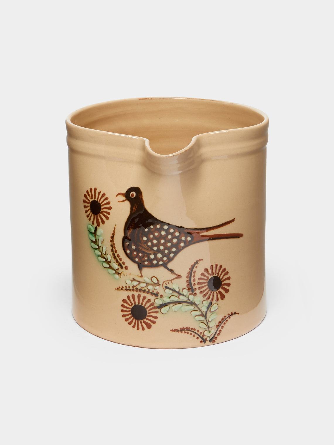 Poterie d’Évires - Birds Hand-Painted Ceramic Straight-Edge Jug -  - ABASK