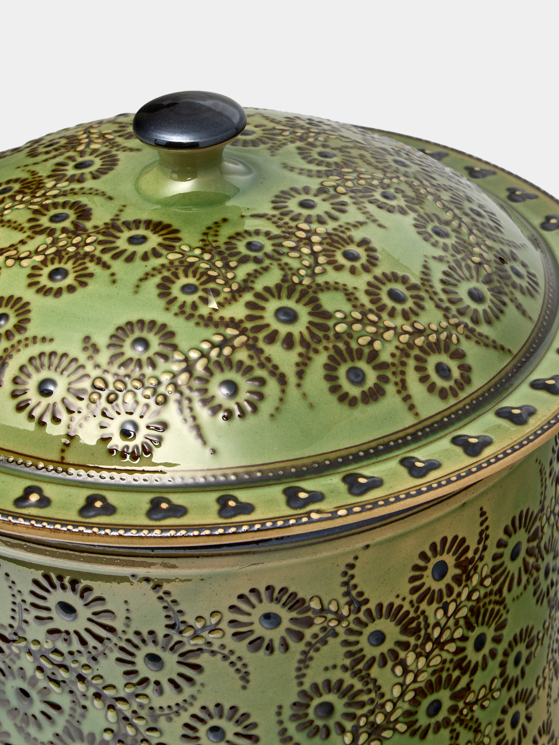 Poterie d’Évires - Flowers Hand-Painted Ceramic Extra Large Pot - Green - ABASK