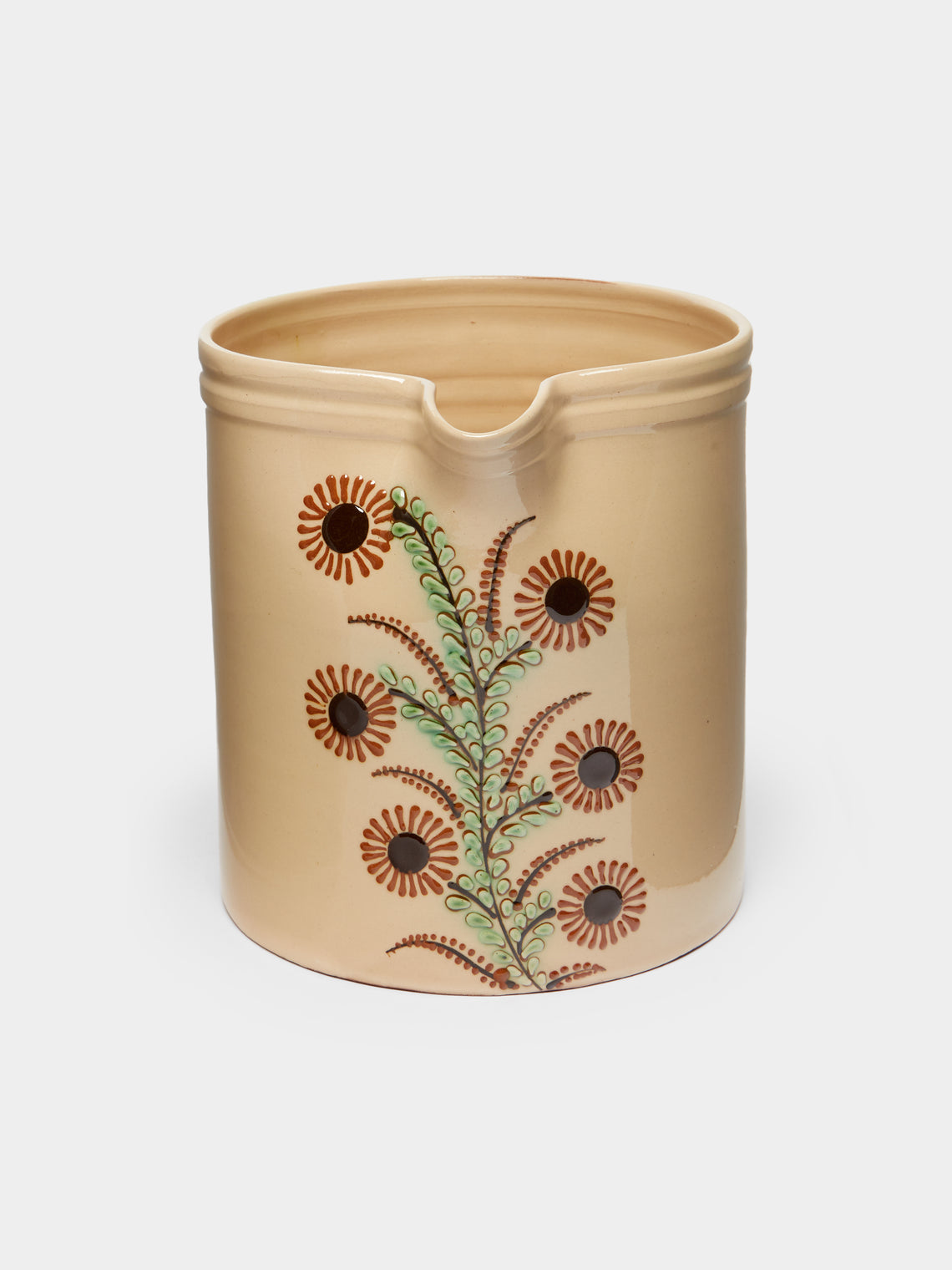 Poterie d’Évires - Flowers Hand-Painted Ceramic Large Straight-Edge Jug -  - ABASK