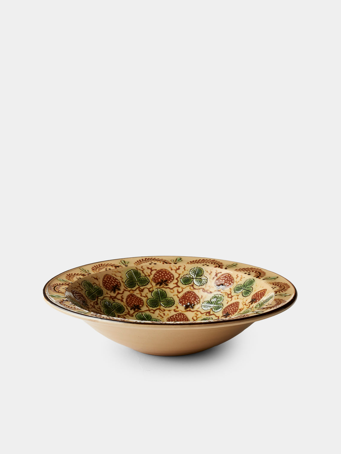Poterie d’Évires - Strawberries Hand-Painted Ceramic Serving Bowl - Cream - ABASK - 