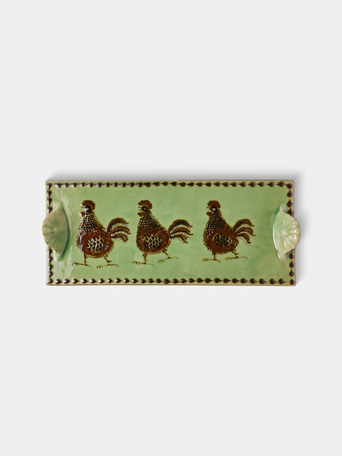 Poterie d’Évires - Chickens Hand-Painted Ceramic Cheese Platter - Green - ABASK - 